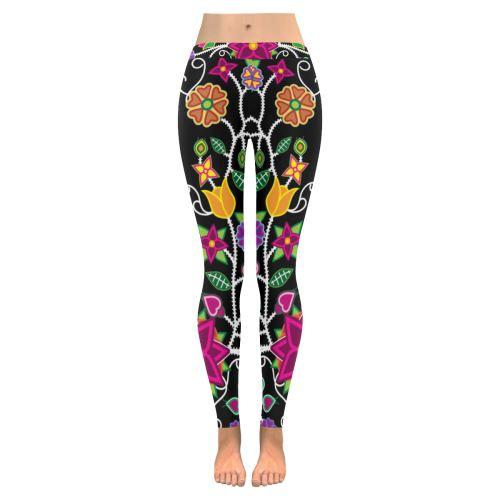 Floral Beadwork-01 Low Rise Leggings (Invisible Stitch) (Model L05) Low Rise Leggings (Invisible Stitch) (L05) e-joyer 