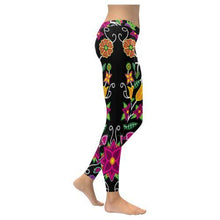 Load image into Gallery viewer, Floral Beadwork-01 Low Rise Leggings (Invisible Stitch) (Model L05) Low Rise Leggings (Invisible Stitch) (L05) e-joyer 
