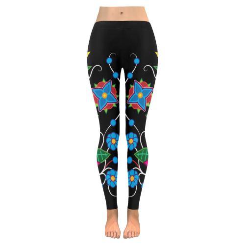 Floral Beadwork-02 Low Rise Leggings (Invisible Stitch) (Model L05) Low Rise Leggings (Invisible Stitch) (L05) e-joyer 