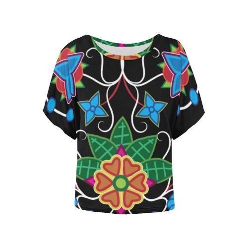 Floral Beadwork-02 Women's Batwing-Sleeved Blouse T shirt (Model T44) Women's Batwing-Sleeved Blouse T shirt (T44) e-joyer 