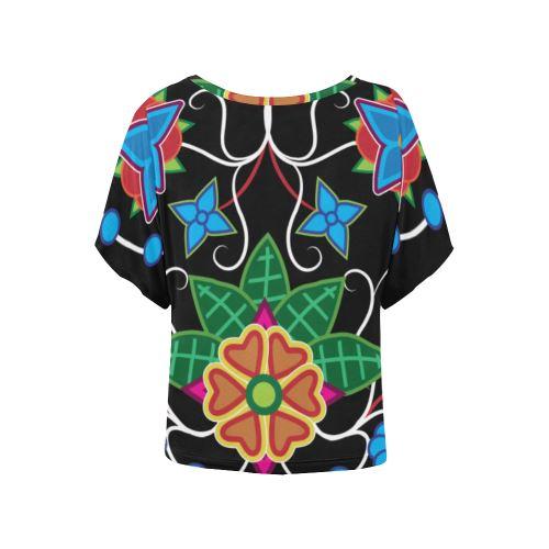 Floral Beadwork-02 Women's Batwing-Sleeved Blouse T shirt (Model T44) Women's Batwing-Sleeved Blouse T shirt (T44) e-joyer 