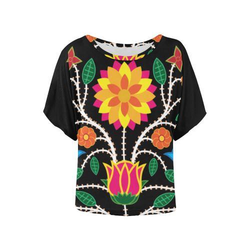 Floral Beadwork-03 Women's Batwing-Sleeved Blouse T shirt (Model T44) Women's Batwing-Sleeved Blouse T shirt (T44) e-joyer 