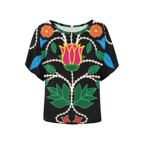 Floral Beadwork-03 Women's Batwing-Sleeved Blouse T shirt (Model T44) Women's Batwing-Sleeved Blouse T shirt (T44) e-joyer 