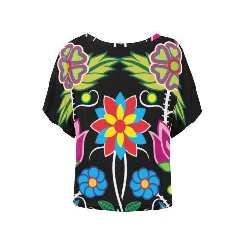 Floral Beadwork-04 Women's Batwing-Sleeved Blouse T shirt (Model T44) Women's Batwing-Sleeved Blouse T shirt (T44) e-joyer 