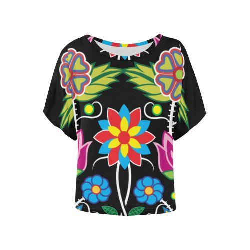 Floral Beadwork-04 Women's Batwing-Sleeved Blouse T shirt (Model T44) Women's Batwing-Sleeved Blouse T shirt (T44) e-joyer 