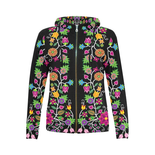 Floral Beadwork All Over Print Full Zip Hoodie for Women (Model H14) hoodie e-joyer 
