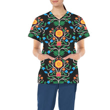 Load image into Gallery viewer, Floral Beadwork Four Clans All Over Print Scrub Top Scrub Top e-joyer 
