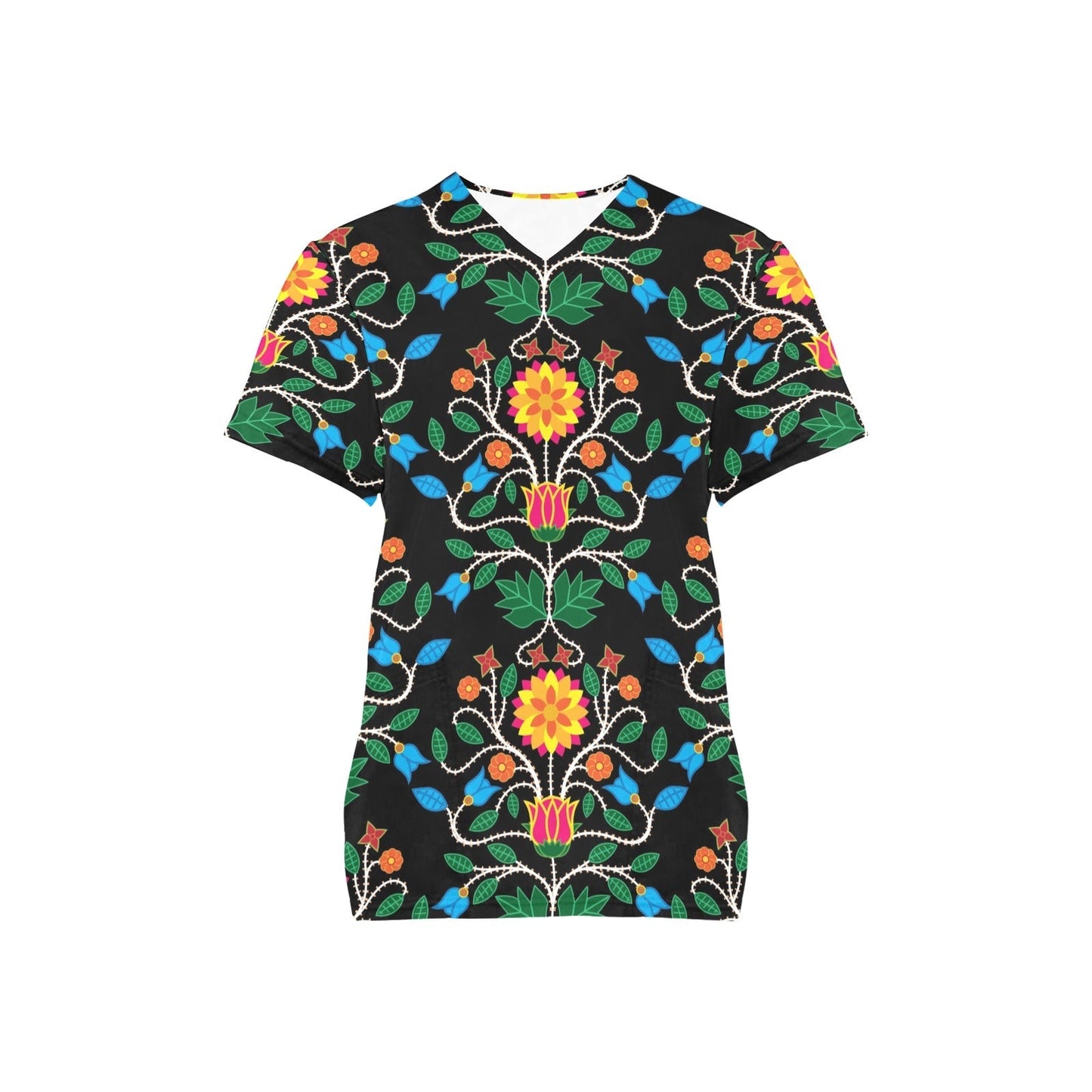 Floral Beadwork Four Clans All Over Print Scrub Top Scrub Top e-joyer 