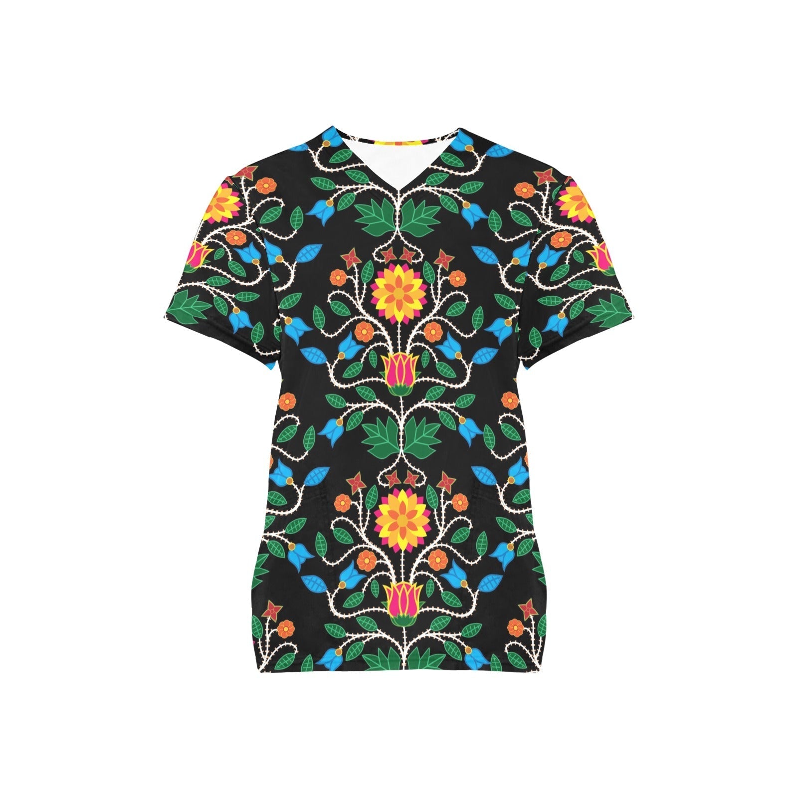 Floral Beadwork Four Clans All Over Print Scrub Top Scrub Top e-joyer 