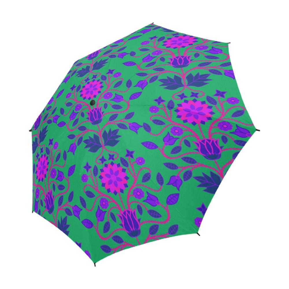 Floral Beadwork Four Clans Deep Lake Semi-Automatic Foldable Umbrella Semi-Automatic Foldable Umbrella e-joyer 
