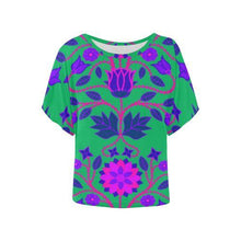 Load image into Gallery viewer, Floral Beadwork Four Clans Deep Lake Women&#39;s Batwing-Sleeved Blouse T shirt (Model T44) Women&#39;s Batwing-Sleeved Blouse T shirt (T44) e-joyer 
