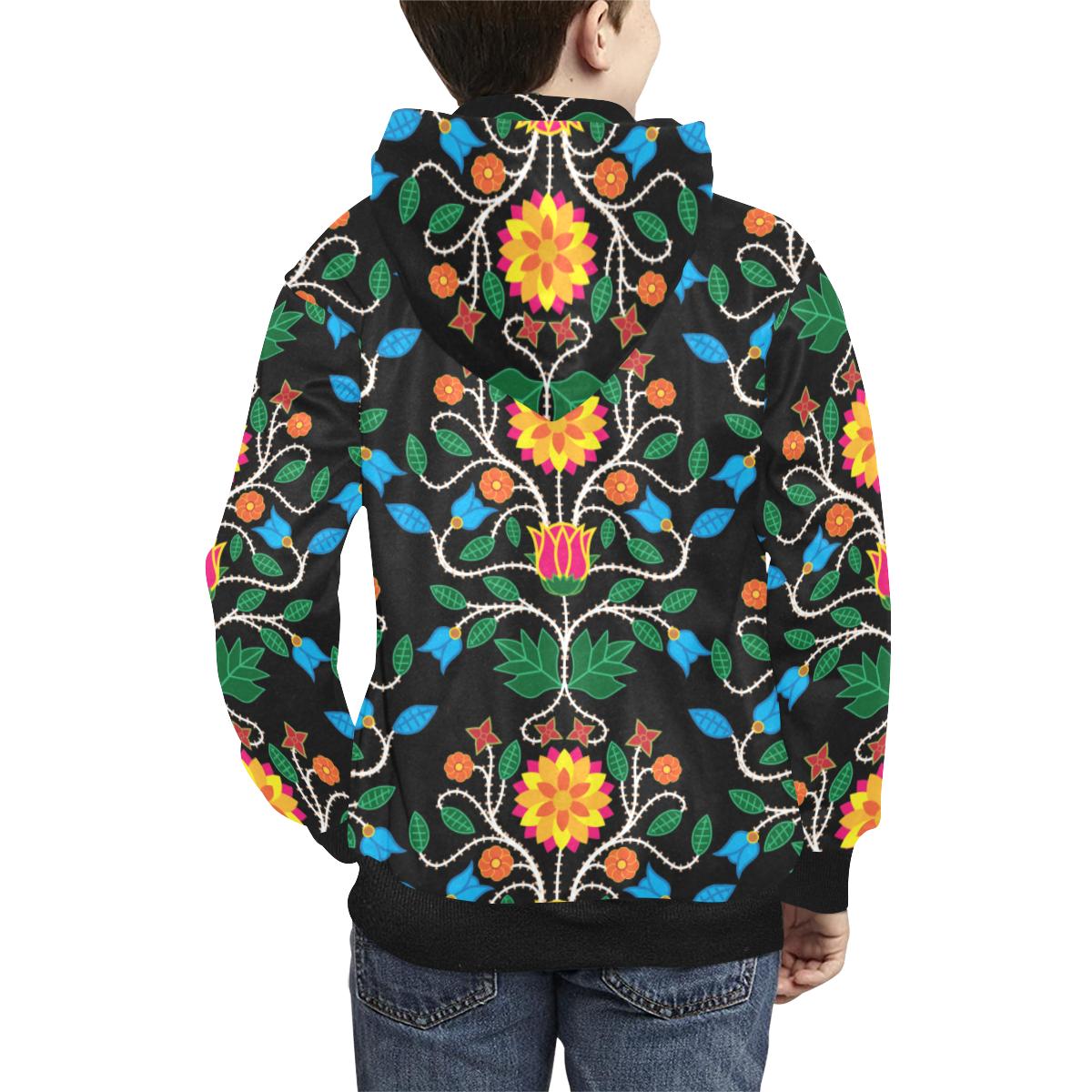 Floral Beadwork Four Clans Kids' All Over Print Hoodie (Model H38) Kids' AOP Hoodie (H38) e-joyer 