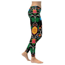 Load image into Gallery viewer, Floral Beadwork Four Clans Low Rise Leggings (Invisible Stitch) (Model L05) Low Rise Leggings (Invisible Stitch) (L05) e-joyer 
