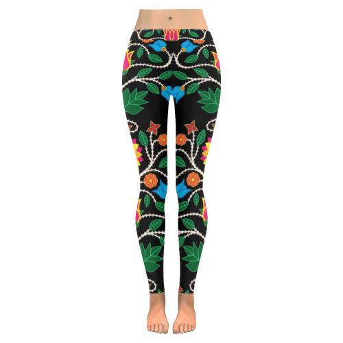 Floral Beadwork Four Clans Low Rise Leggings (Invisible Stitch) (Model L05) Low Rise Leggings (Invisible Stitch) (L05) e-joyer 