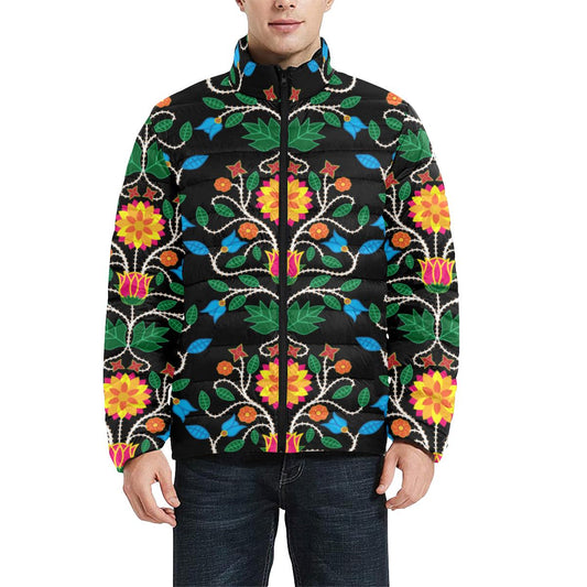 Floral Beadwork Four Clans Men's Stand Collar Padded Jacket (Model H41) Men's Stand Collar Padded Jacket (H41) e-joyer 