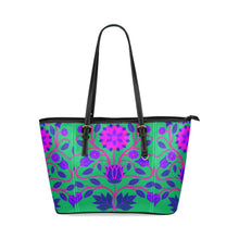 Load image into Gallery viewer, Floral Beadwork Four Clans Teal Leather Tote Bag/Large (Model 1640) Leather Tote Bag (1640) e-joyer 
