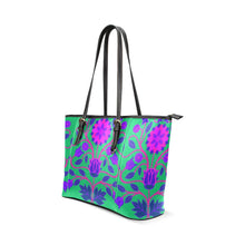 Load image into Gallery viewer, Floral Beadwork Four Clans Teal Leather Tote Bag/Large (Model 1640) Leather Tote Bag (1640) e-joyer 
