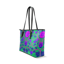 Load image into Gallery viewer, Floral Beadwork Four Clans Teal Leather Tote Bag/Large (Model 1640) Leather Tote Bag (1640) e-joyer 
