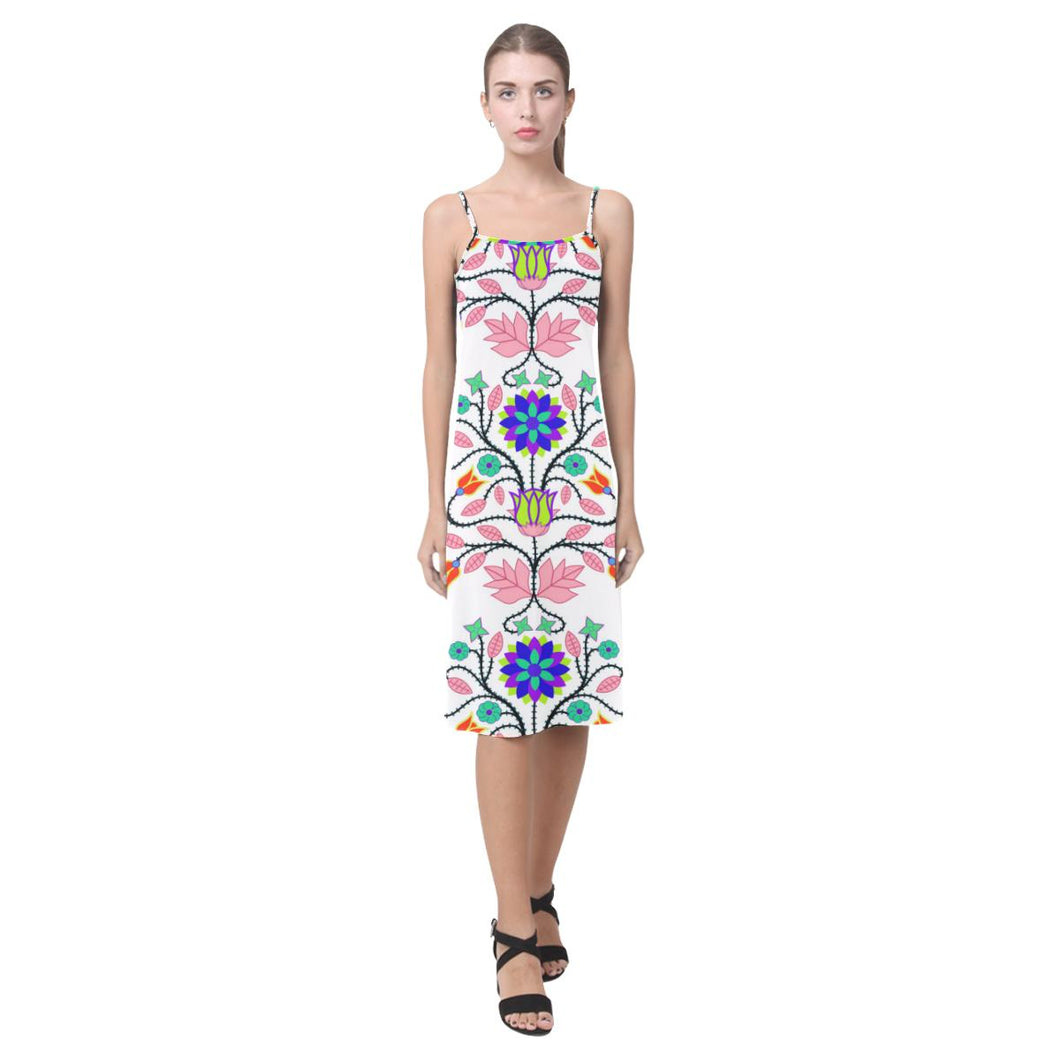 Floral Beadwork Four Clans White Alcestis Slip Dress (Model D05) Alcestis Slip Dress (D05) e-joyer 