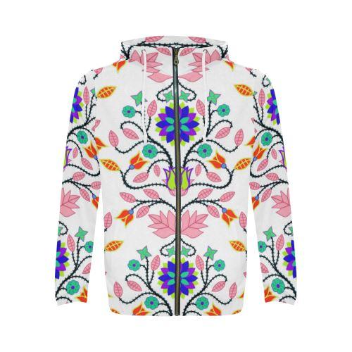 Floral Beadwork Four Clans White All Over Print Full Zip Hoodie for Men (Model H14) All Over Print Full Zip Hoodie for Men (H14) e-joyer 