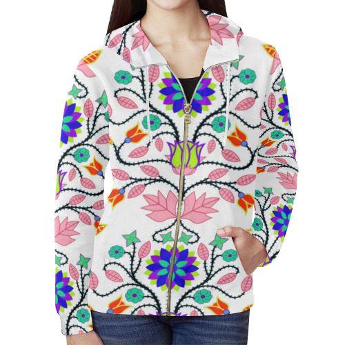 Floral Beadwork Four Clans White All Over Print Full Zip Hoodie for Women (Model H14) All Over Print Full Zip Hoodie for Women (H14) e-joyer 