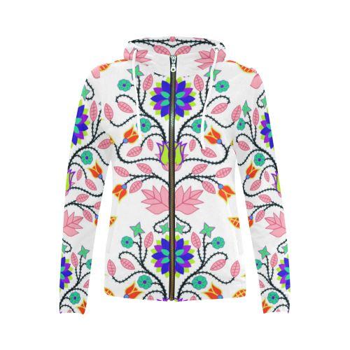 Floral Beadwork Four Clans White All Over Print Full Zip Hoodie for Women (Model H14) All Over Print Full Zip Hoodie for Women (H14) e-joyer 