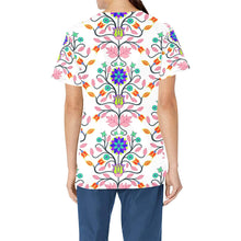 Load image into Gallery viewer, Floral Beadwork Four Clans White All Over Print Scrub Top Scrub Top e-joyer 
