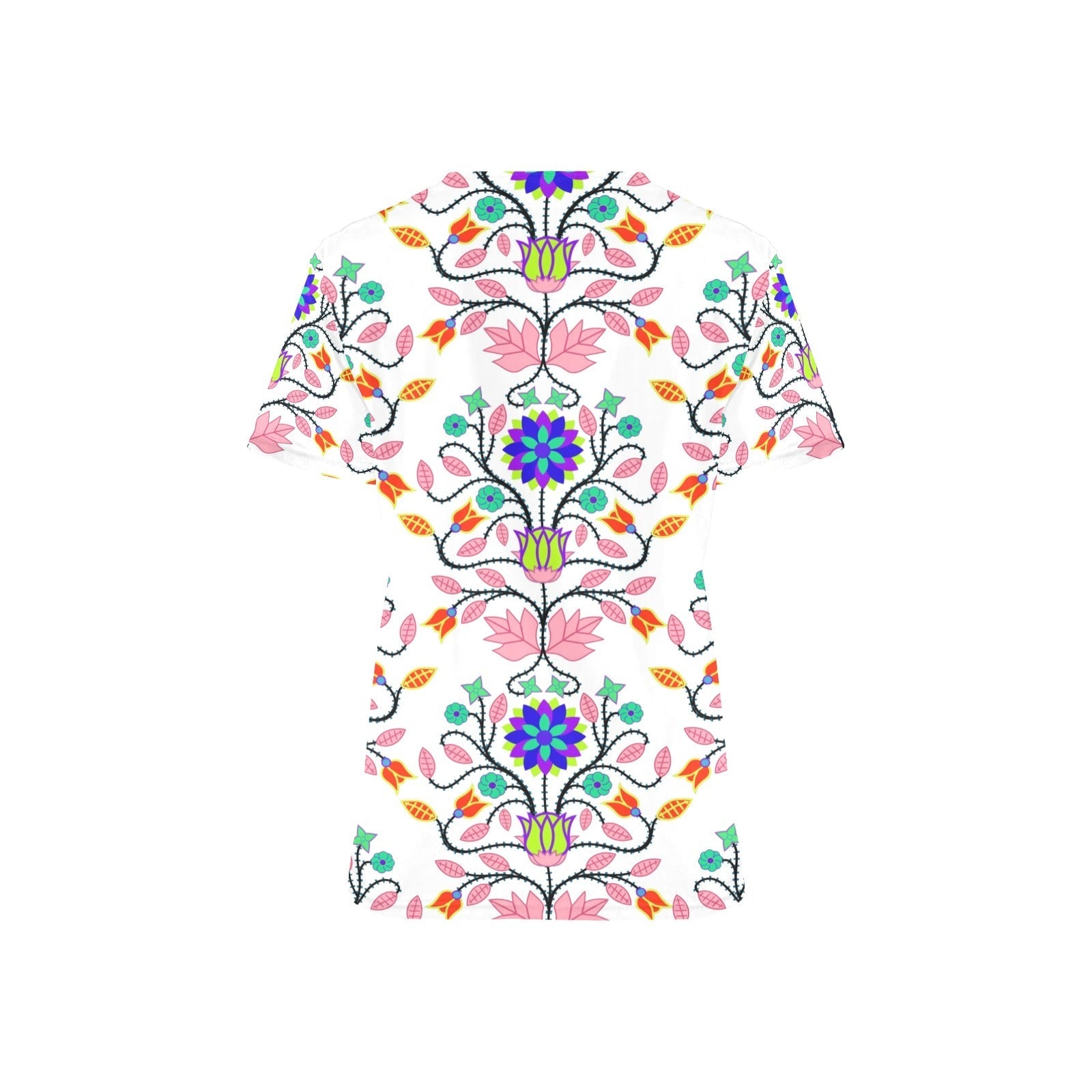 Floral Beadwork Four Clans White All Over Print Scrub Top Scrub Top e-joyer 
