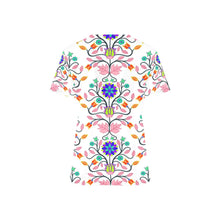 Load image into Gallery viewer, Floral Beadwork Four Clans White All Over Print Scrub Top Scrub Top e-joyer 
