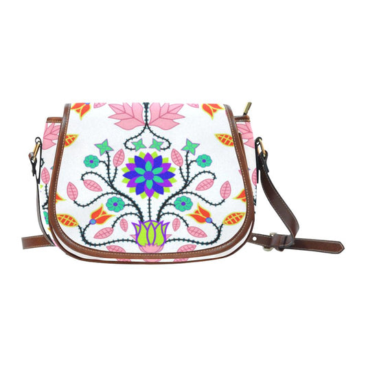 Floral Beadwork Four Clans White Saddle Bag/Small (Model 1649) Full Customization Saddle Bag/Small (Full Customization) e-joyer 