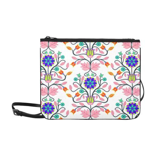 Floral Beadwork Four Clans White Slim Clutch Bag (Model 1668) Slim Clutch Bags (1668) e-joyer 