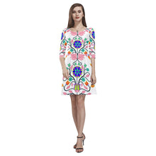 Load image into Gallery viewer, Floral Beadwork Four Clans White Tethys Half-Sleeve Skater Dress(Model D20) Tethys Half-Sleeve Skater Dress (D20) e-joyer 
