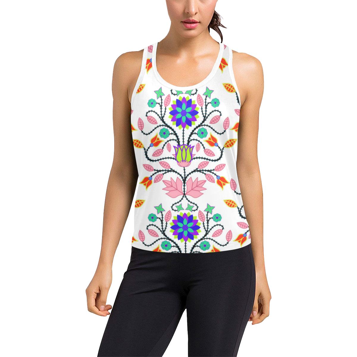 Floral Beadwork Four Clans White Women's Racerback Tank Top (Model T60) Racerback Tank Top (T60) e-joyer 