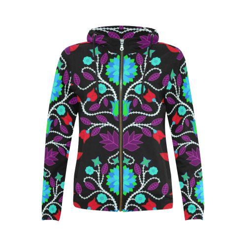 Floral Beadwork Four Clans Winter All Over Print Full Zip Hoodie for Women (Model H14) All Over Print Full Zip Hoodie for Women (H14) e-joyer 