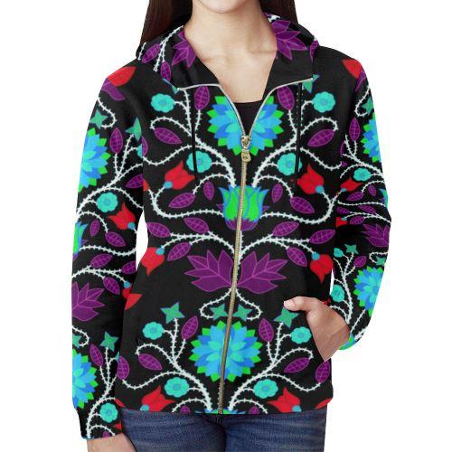 Floral Beadwork Four Clans Winter All Over Print Full Zip Hoodie for Women (Model H14) All Over Print Full Zip Hoodie for Women (H14) e-joyer 