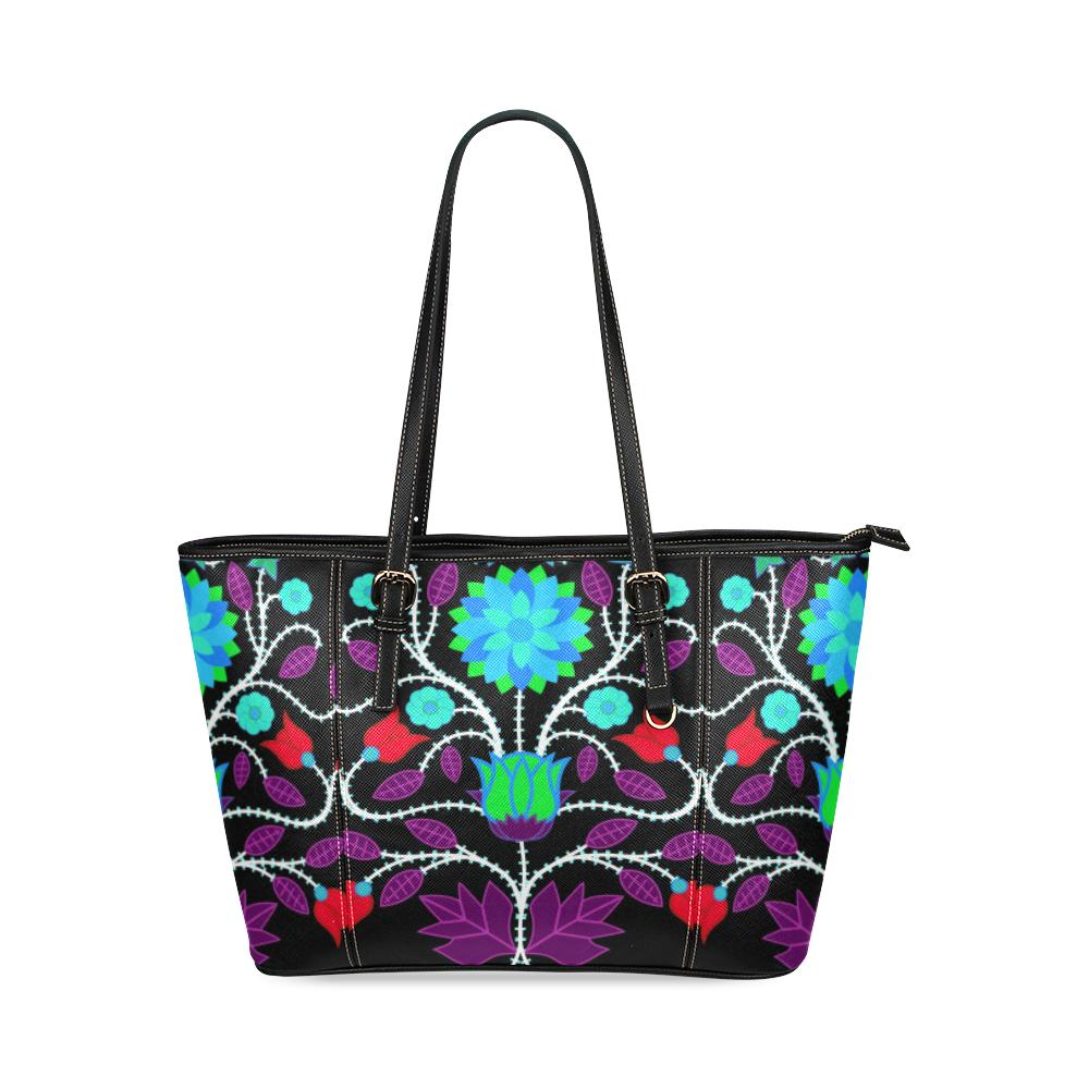 Floral Beadwork Four Clans Winter Leather Tote Bag/Large (Model 1640) Leather Tote Bag (1640) e-joyer 