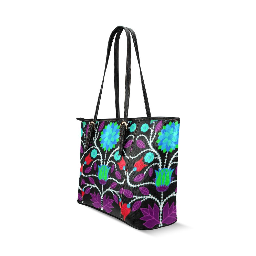 Floral Beadwork Four Clans Winter Leather Tote Bag/Large (Model 1640) Leather Tote Bag (1640) e-joyer 