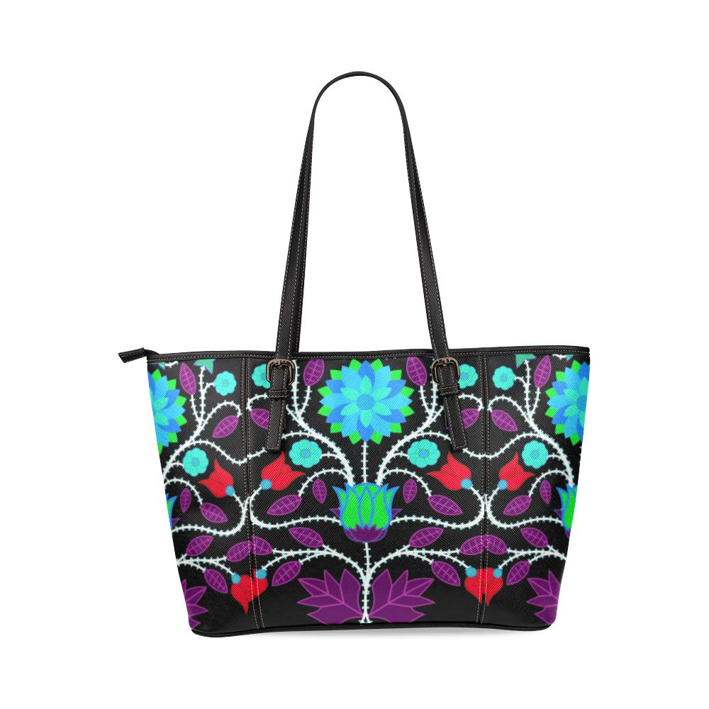 Floral Beadwork Four Clans Winter Leather Tote Bag/Large (Model 1640) Leather Tote Bag (1640) e-joyer 