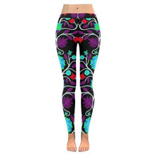 Load image into Gallery viewer, Floral Beadwork Four Clans Winter Low Rise Leggings (Invisible Stitch) (Model L05) Low Rise Leggings (Invisible Stitch) (L05) e-joyer 
