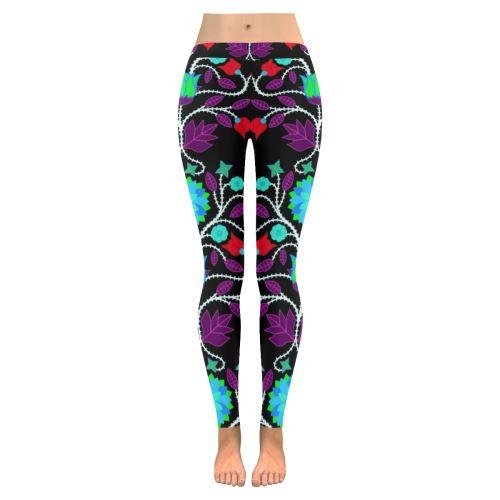 Floral Beadwork Four Clans Winter Low Rise Leggings (Invisible Stitch) (Model L05) Low Rise Leggings (Invisible Stitch) (L05) e-joyer 