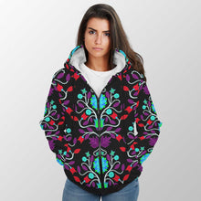 Load image into Gallery viewer, Floral Beadwork Four Clans Winter Sherpa Hoodie 49 Dzine 
