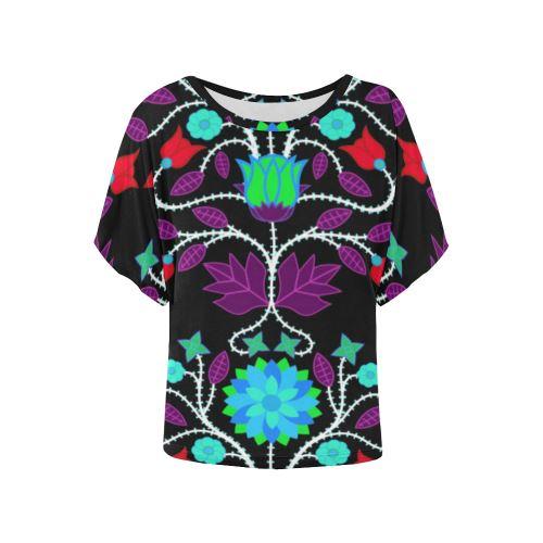 Floral Beadwork Four Clans Winter Women's Batwing-Sleeved Blouse T shirt (Model T44) Women's Batwing-Sleeved Blouse T shirt (T44) e-joyer 