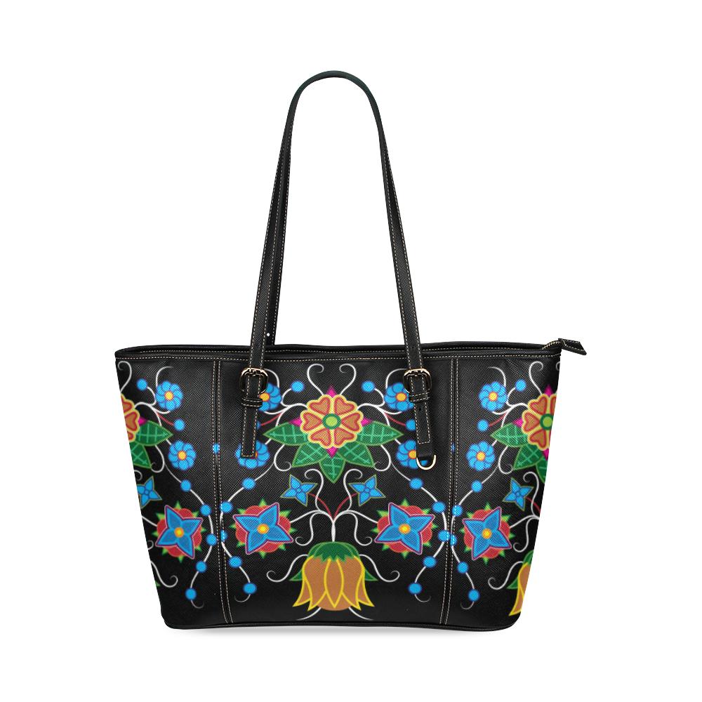 Floral Beadwork Four Mothers Leather Tote Bag/Large (Model 1640) Leather Tote Bag (1640) e-joyer 