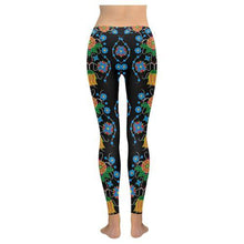 Load image into Gallery viewer, Floral Beadwork Four Mothers Low Rise Leggings (Invisible Stitch) (Model L05) Low Rise Leggings (Invisible Stitch) (L05) e-joyer 
