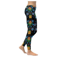 Load image into Gallery viewer, Floral Beadwork Four Mothers Low Rise Leggings (Invisible Stitch) (Model L05) Low Rise Leggings (Invisible Stitch) (L05) e-joyer 
