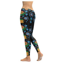 Load image into Gallery viewer, Floral Beadwork Four Mothers Low Rise Leggings (Invisible Stitch) (Model L05) Low Rise Leggings (Invisible Stitch) (L05) e-joyer 
