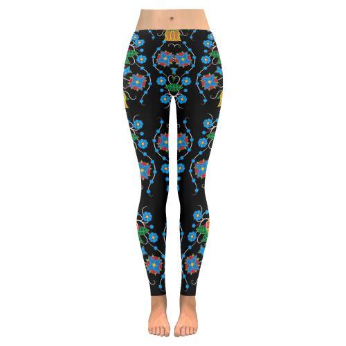 Floral Beadwork Four Mothers Low Rise Leggings (Invisible Stitch) (Model L05) Low Rise Leggings (Invisible Stitch) (L05) e-joyer 