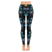 Load image into Gallery viewer, Floral Beadwork Four Mothers Low Rise Leggings (Invisible Stitch) (Model L05) Low Rise Leggings (Invisible Stitch) (L05) e-joyer 
