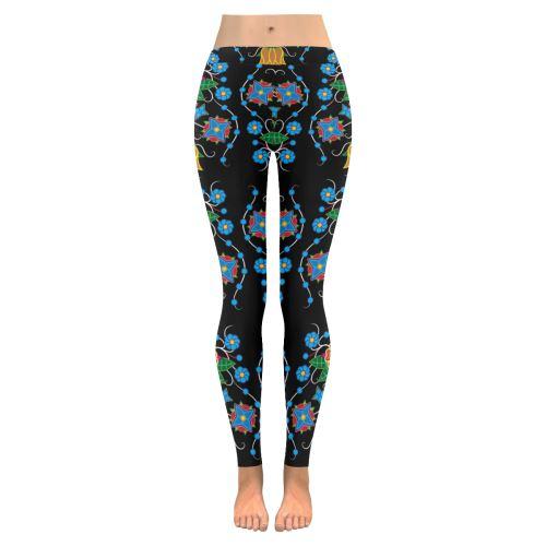 Floral Beadwork Four Mothers Low Rise Leggings (Invisible Stitch) (Model L05) Low Rise Leggings (Invisible Stitch) (L05) e-joyer 