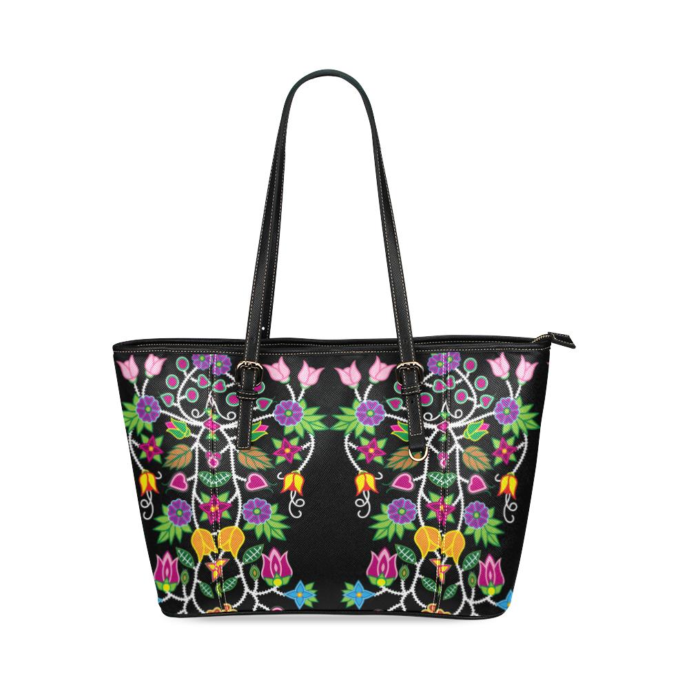 Floral Beadwork Leather Tote Bag/Large (Model 1640) Leather Tote Bag (1640) e-joyer 